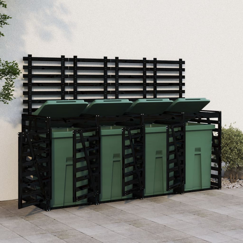 vidaXL Bin Shed for 4 Bins Black Solid Pine Wood