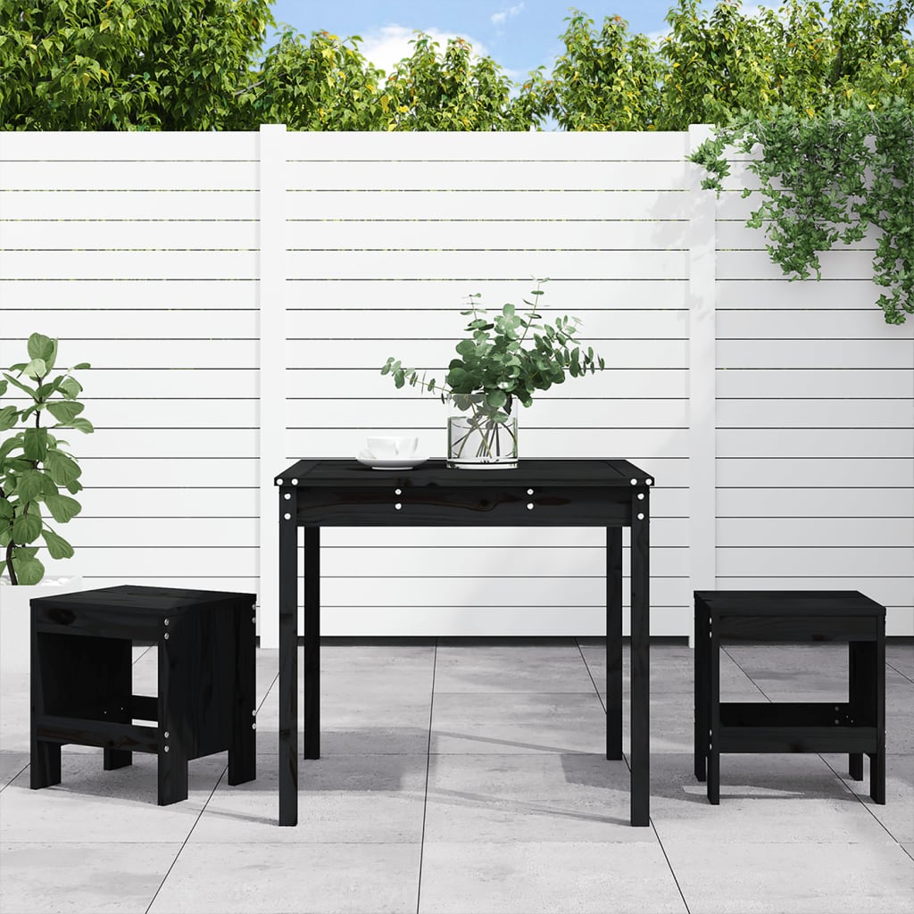 vidaXL 3-Piece Garden Bistro Set Black Solid Pine Wood
