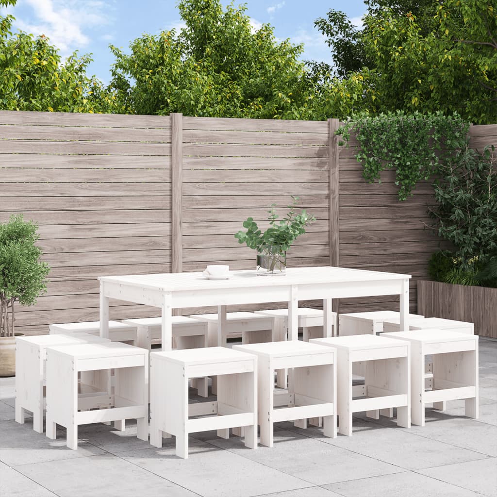 vidaXL 13-Piece Garden Dining Set White Solid Pinewood