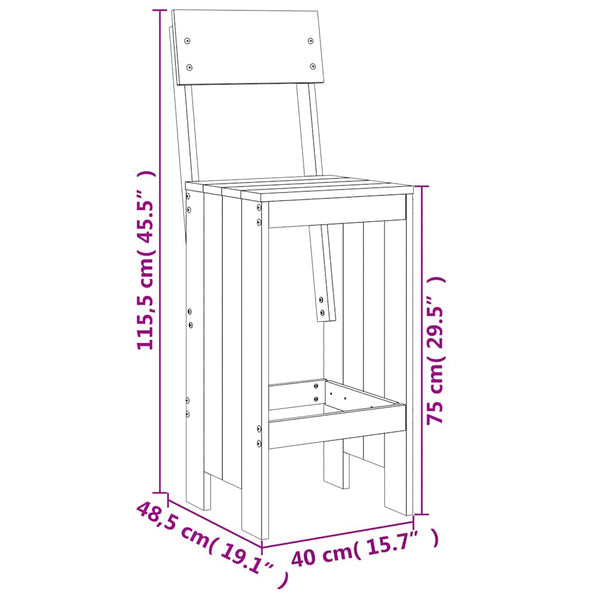 vidaXL 3-Piece Garden Bar Set Grey Solid Pine Wood