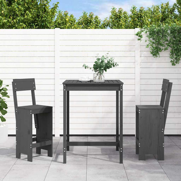 vidaXL 3-Piece Garden Bar Set Grey Solid Pine Wood