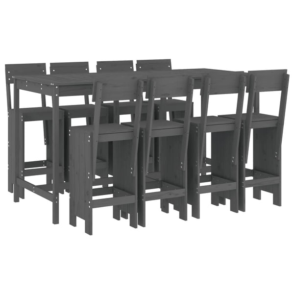 vidaXL 9-piece Outdoor Bar Set Grey Solid Pine Wood