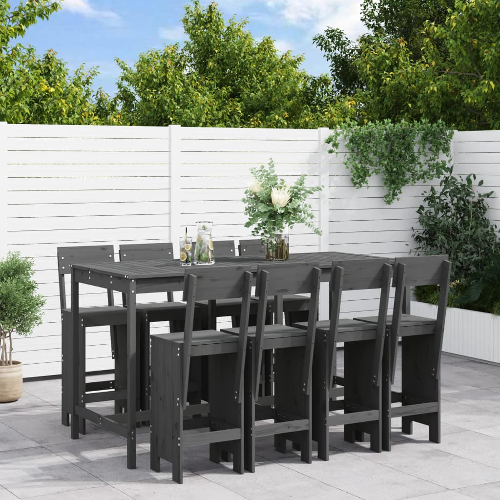 vidaXL 9-piece Outdoor Bar Set Grey Solid Pine Wood