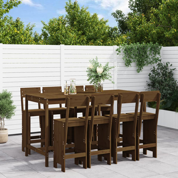 vidaXL 9-piece Outdoor Bar Set Honey Brown Solid Pine Wood