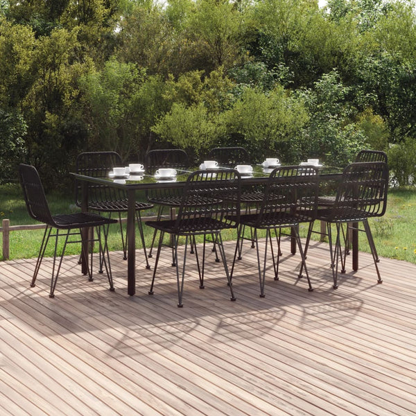 vidaXL 9-piece Garden Dining Set Black Poly Rattan