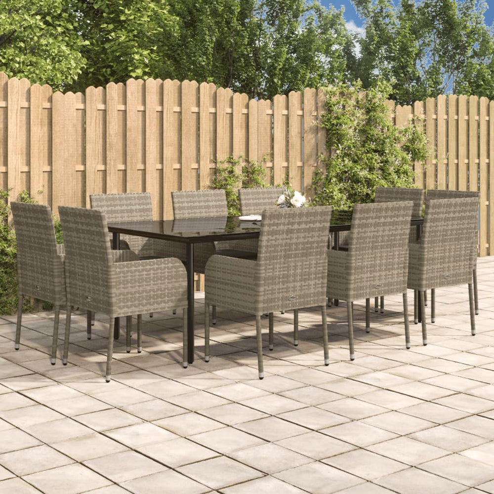 vidaXL 11-pc. Garden Dining Set with Cushions Black & Grey Poly Rattan