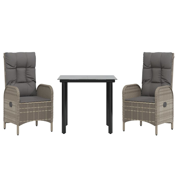 vidaXL 3-Piece Garden Dining Set with Cushions Black and Grey Poly Rattan