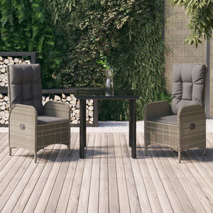 vidaXL 3-Piece Garden Dining Set with Cushions Black and Grey Poly Rattan