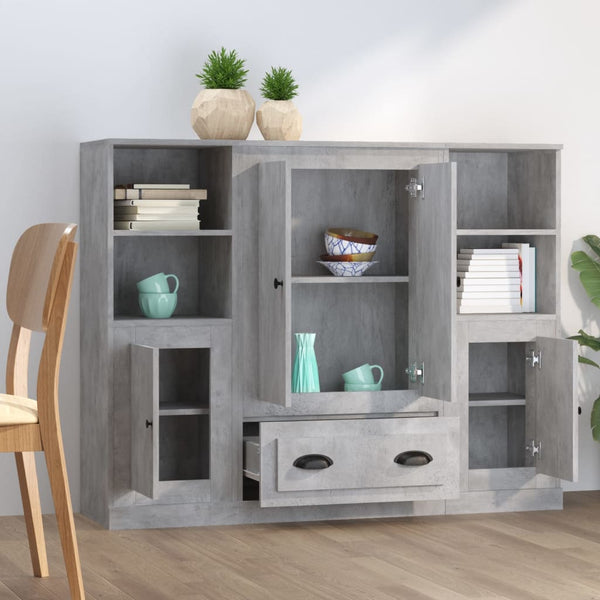 vidaXL Highboards 3 pcs. Concrete Grey Engineered Wood