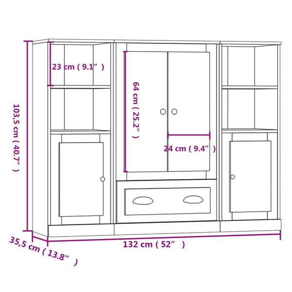 vidaXL Highboards 3 pcs. Concrete Grey Engineered Wood