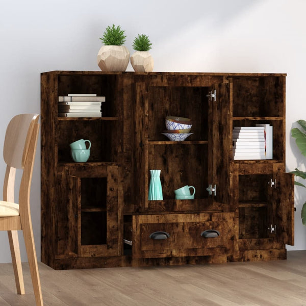 vidaXL Highboards 3 pcs. Smoked Oak Engineered Wood
