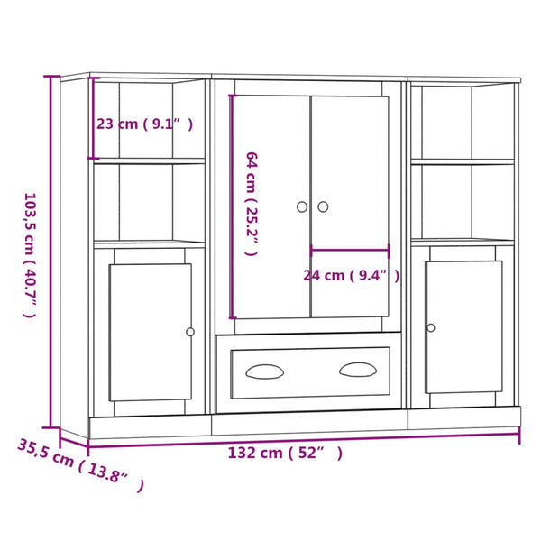 vidaXL Highboards 3 pcs. Smoked Oak Engineered Wood