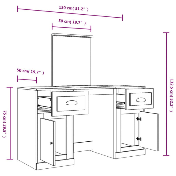 vidaXL Dressing Table with Mirror White 130x50x132.5 cm