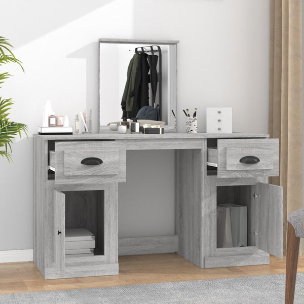 vidaXL Dressing Table with Mirror Sonoma Grey 130x50x132.5 cm