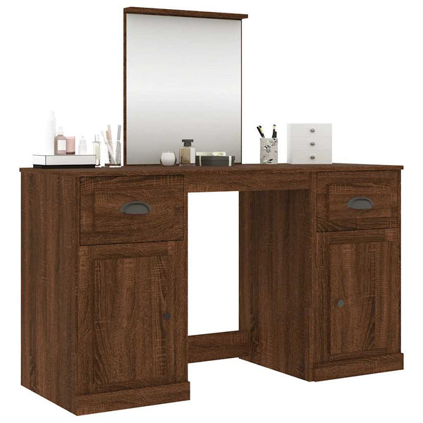 vidaXL Dressing Table with Mirror Brown Oak-Look 130x50x132.5 cm
