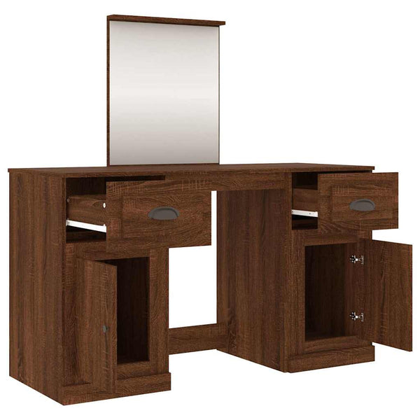 vidaXL Dressing Table with Mirror Brown Oak-Look 130x50x132.5 cm