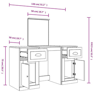 vidaXL Dressing Table with Mirror Brown Oak-Look 130x50x132.5 cm