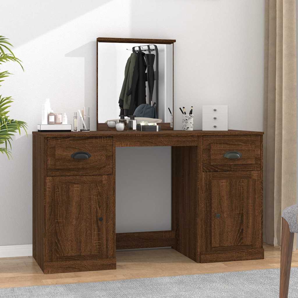 vidaXL Dressing Table with Mirror Brown Oak-Look 130x50x132.5 cm