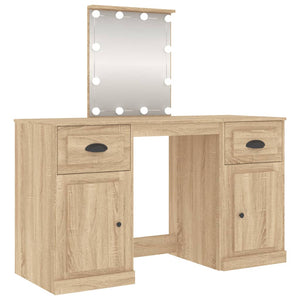 vidaXL Dressing Table with LED Lights Sonoma Oak 130x50x132.5 cm