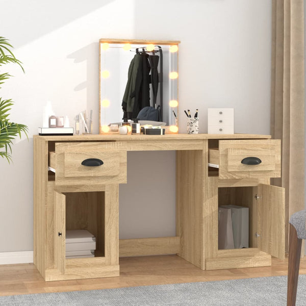 vidaXL Dressing Table with LED Lights Sonoma Oak 130x50x132.5 cm