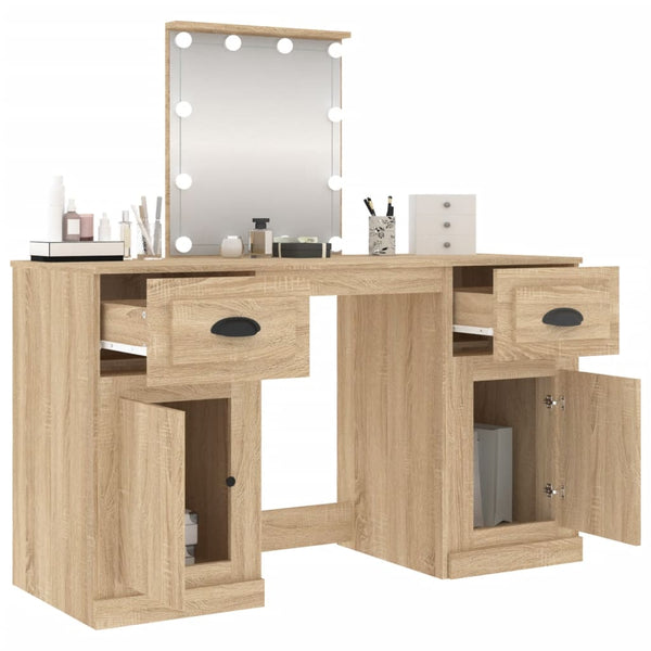 vidaXL Dressing Table with LED Lights Sonoma Oak 130x50x132.5 cm