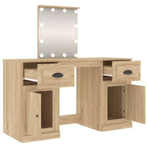 vidaXL Dressing Table with LED Lights Sonoma Oak 130x50x132.5 cm