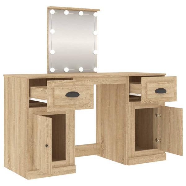 vidaXL Dressing Table with LED Lights Sonoma Oak 130x50x132.5 cm