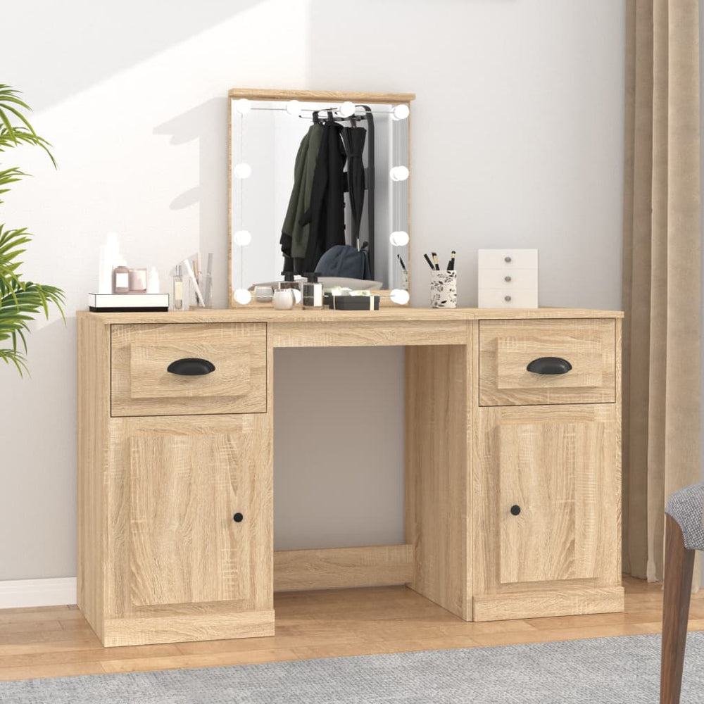 vidaXL Dressing Table with LED Lights Sonoma Oak 130x50x132.5 cm