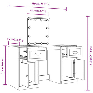vidaXL Dressing Table with LED Lights Concrete Grey 130x50x132.5 cm
