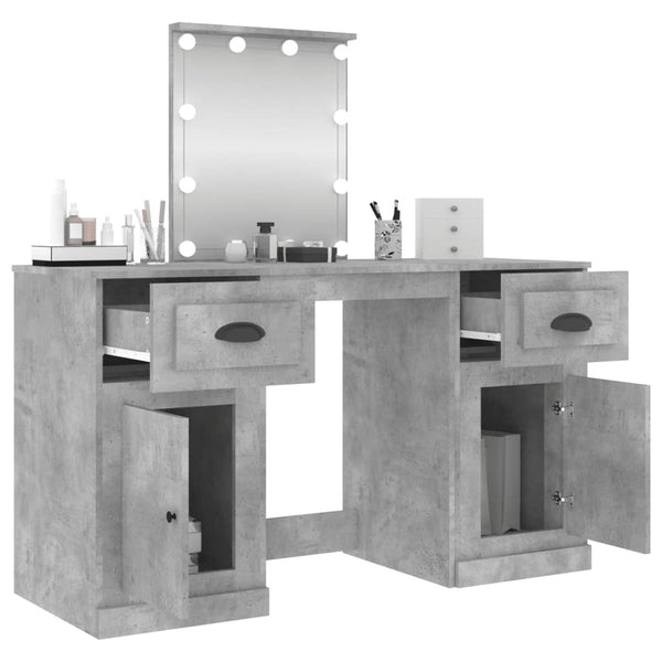 vidaXL Dressing Table with LED Lights Concrete Grey 130x50x132.5 cm