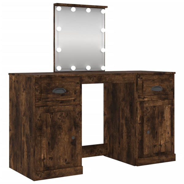 vidaXL Dressing Table with LED Lights Smoked Oak 130x50x132.5 cm