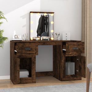 vidaXL Dressing Table with LED Lights Smoked Oak 130x50x132.5 cm