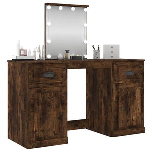 vidaXL Dressing Table with LED Lights Smoked Oak 130x50x132.5 cm