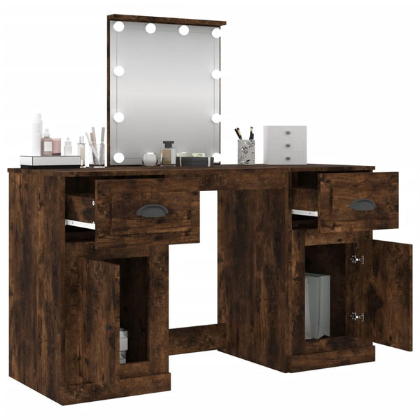 vidaXL Dressing Table with LED Lights Smoked Oak 130x50x132.5 cm
