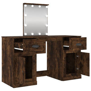 vidaXL Dressing Table with LED Lights Smoked Oak 130x50x132.5 cm