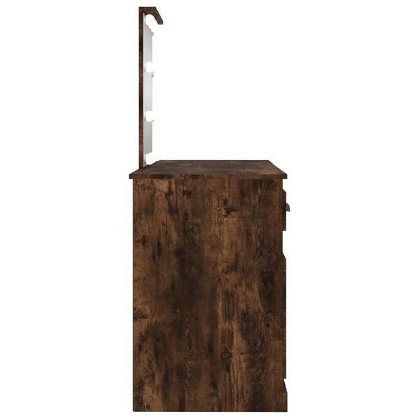 vidaXL Dressing Table with LED Lights Smoked Oak 130x50x132.5 cm