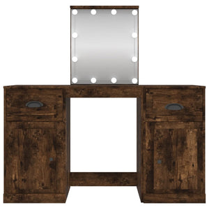vidaXL Dressing Table with LED Lights Smoked Oak 130x50x132.5 cm