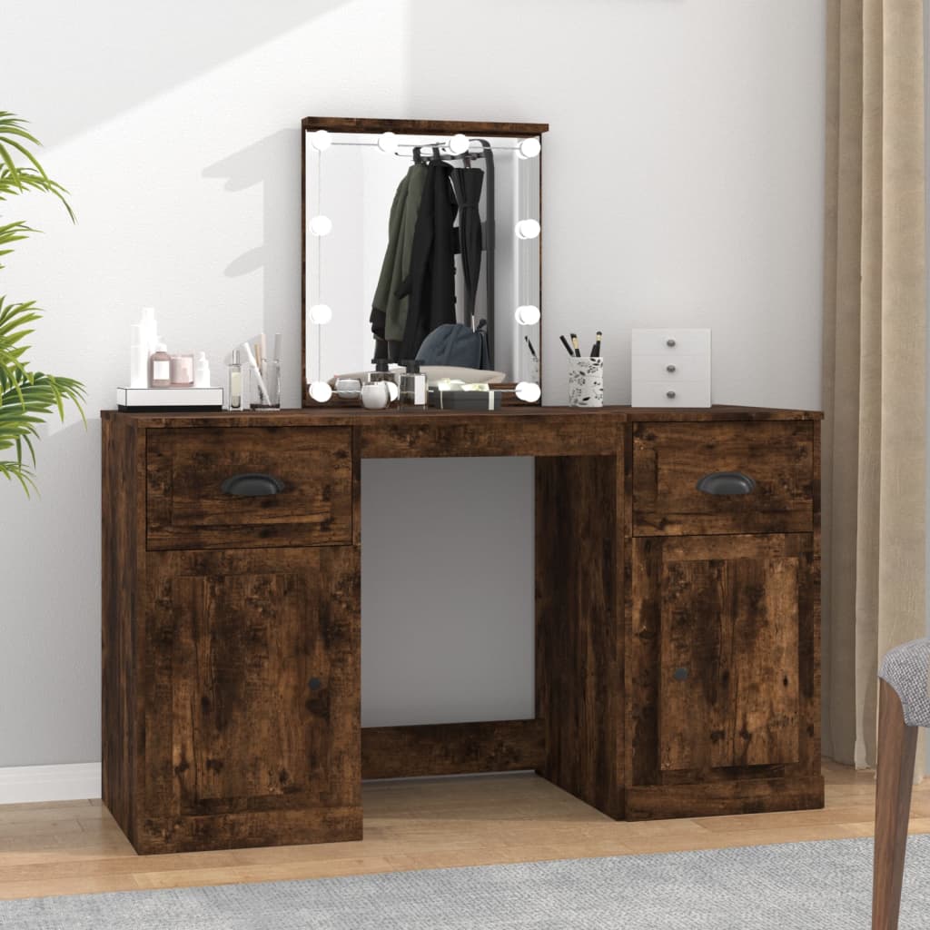 vidaXL Dressing Table with LED Lights Smoked Oak 130x50x132.5 cm