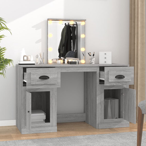vidaXL Dressing Table with LED Lights Grey Sonoma 130x50x132.5 cm