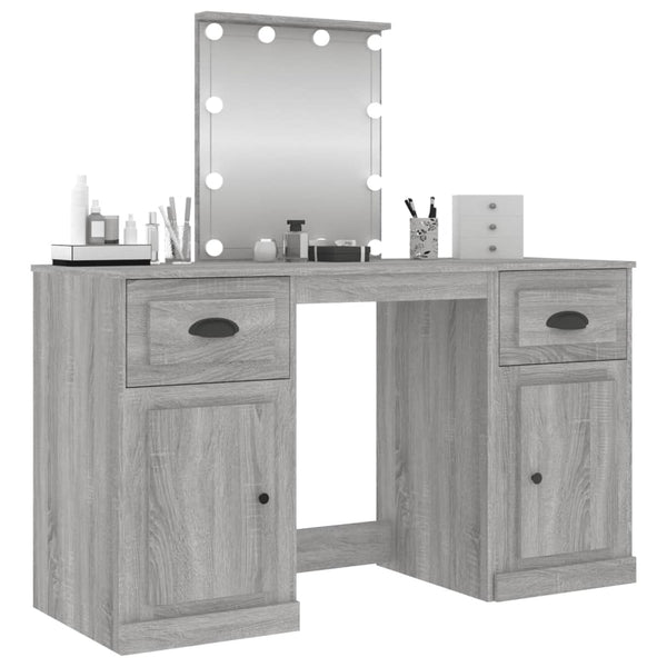 vidaXL Dressing Table with LED Lights Grey Sonoma 130x50x132.5 cm