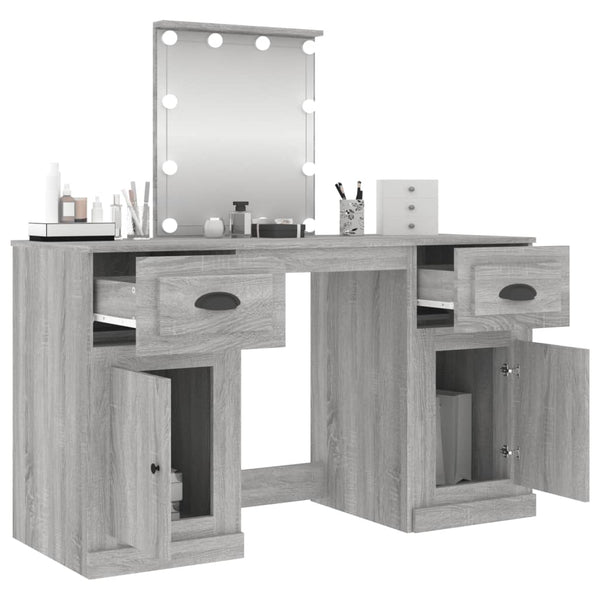 vidaXL Dressing Table with LED Lights Grey Sonoma 130x50x132.5 cm
