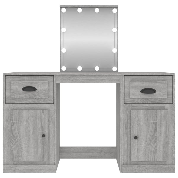 vidaXL Dressing Table with LED Lights Grey Sonoma 130x50x132.5 cm