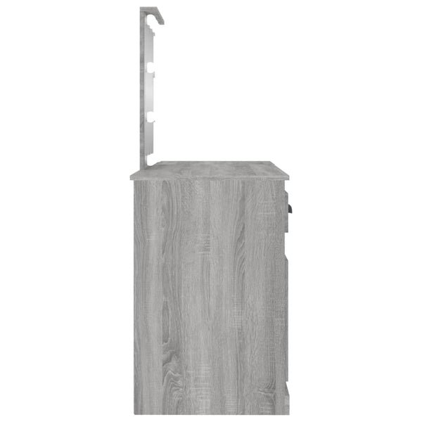 vidaXL Dressing Table with LED Lights Grey Sonoma 130x50x132.5 cm