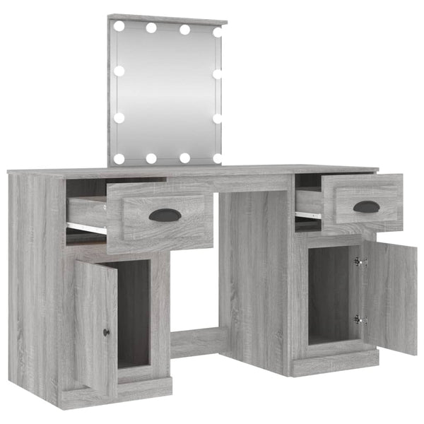 vidaXL Dressing Table with LED Lights Grey Sonoma 130x50x132.5 cm
