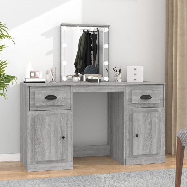vidaXL Dressing Table with LED Lights Grey Sonoma 130x50x132.5 cm
