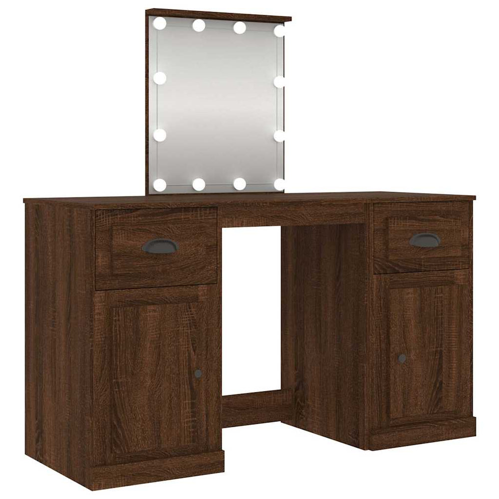vidaXL Dressing Table with LED Lights Brown Oak Look 130x50x132.5cm