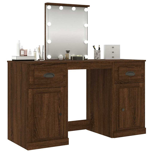 vidaXL Dressing Table with LED Lights Brown Oak Look 130x50x132.5cm