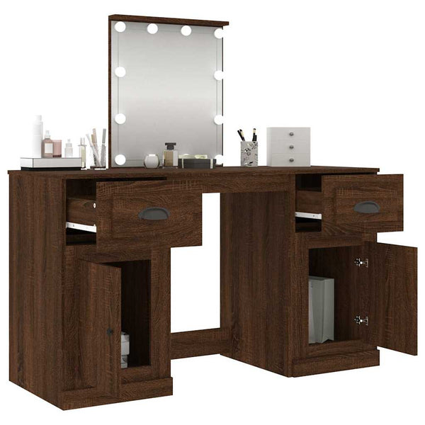 vidaXL Dressing Table with LED Lights Brown Oak Look 130x50x132.5cm