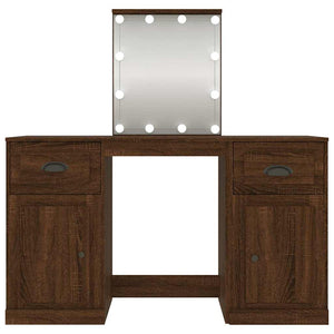 vidaXL Dressing Table with LED Lights Brown Oak Look 130x50x132.5cm