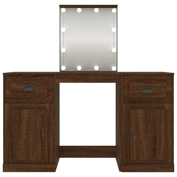 vidaXL Dressing Table with LED Lights Brown Oak Look 130x50x132.5cm